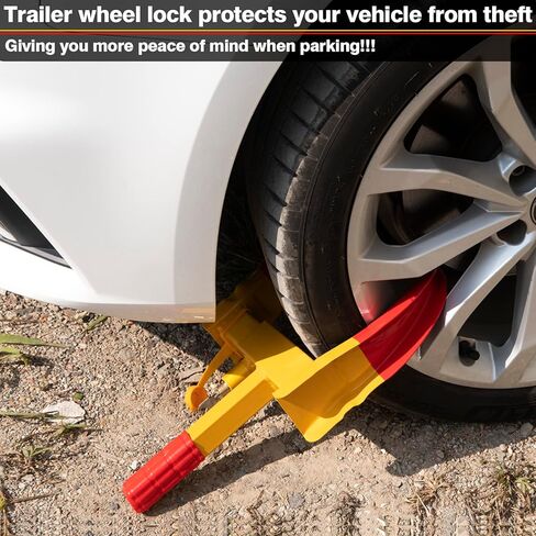 قفل عجلة المقطورة، قفل مشبك العجلة، قفل عجلة عالمي، قفل إطار أمان مضاد للسرقة للمقطورات وعربة الجولف والقارب وسيارات الدفع الرباعي والدراجات النارية مع 3 مفاتيح (أحمر ساطع وأصفر) in Kuwait