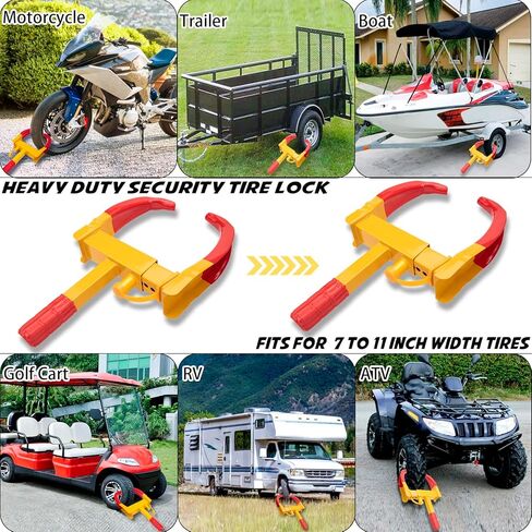 قفل عجلة المقطورة، قفل مشبك العجلة، قفل عجلة عالمي، قفل إطار أمان مضاد للسرقة للمقطورات وعربة الجولف والقارب وسيارات الدفع الرباعي والدراجات النارية مع 3 مفاتيح (أحمر ساطع وأصفر) in Kuwait