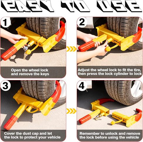 قفل عجلة المقطورة، قفل مشبك العجلة، قفل عجلة عالمي، قفل إطار أمان مضاد للسرقة للمقطورات وعربة الجولف والقارب وسيارات الدفع الرباعي والدراجات النارية مع 3 مفاتيح (أحمر ساطع وأصفر) in Kuwait