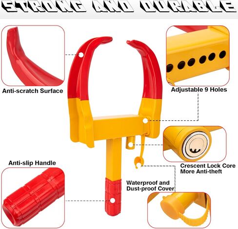 قفل عجلة المقطورة، قفل مشبك العجلة، قفل عجلة عالمي، قفل إطار أمان مضاد للسرقة للمقطورات وعربة الجولف والقارب وسيارات الدفع الرباعي والدراجات النارية مع 3 مفاتيح (أحمر ساطع وأصفر) in Kuwait