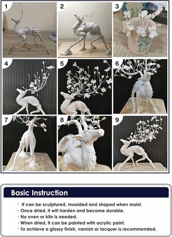 طين نارا الجاف بالهواء (الصلب والقوي)، 500 جرام. (1.1 رطل) قالب للنحت والطلاء - سهل الاستخدام (أبيض) in Kuwait