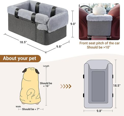 Center Console Dog Car Seat,More Stable Armrest Pet Car Booster Seat,Puppy Travel Bed for Car(Gray) in Kuwait