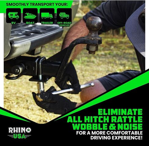 Rhino USA Hitch Tightener مشبك مضاد للخشخشة مع وسادة كاتم الصوت (لوصلات 1.25 و2 بوصة) مثبت وصلة مقطورة فولاذية شديدة التحمل - كاتم صوت واقٍ مقاوم للطقس ومضاد للصدأ لجهاز الاستقبال in Kuwait