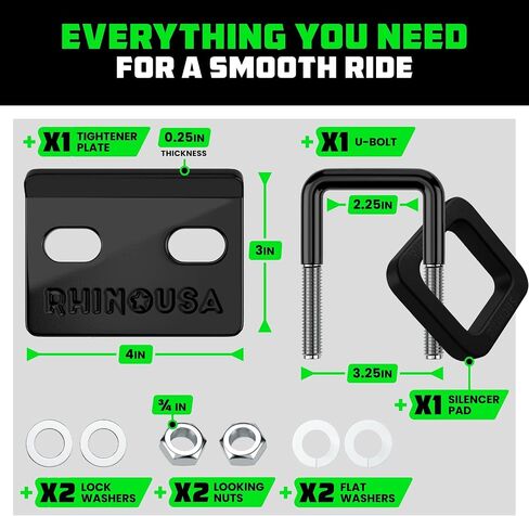 Rhino USA Hitch Tightener مشبك مضاد للخشخشة مع وسادة كاتم الصوت (لوصلات 1.25 و2 بوصة) مثبت وصلة مقطورة فولاذية شديدة التحمل - كاتم صوت واقٍ مقاوم للطقس ومضاد للصدأ لجهاز الاستقبال in Kuwait