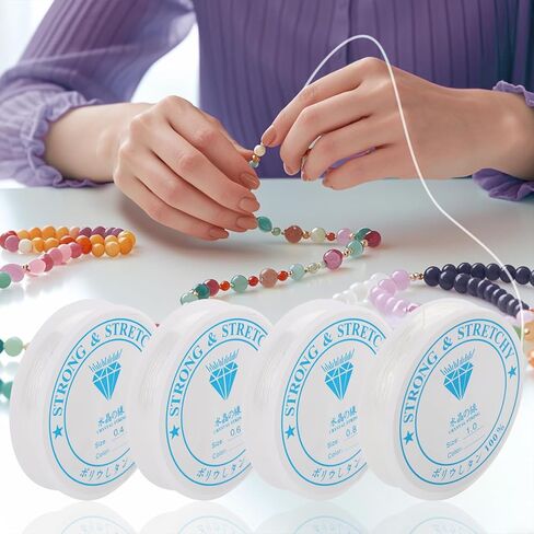4 Rolls Elastic Bracelet String Cord,0.4mm, 0.6mm, 0.8mm,1mm Crystal Clear Stretchy Elastic Bead String for Bracelets, Jewelry Making and Clay Pony Seed Stone Beads Beading in Saudi Arabia