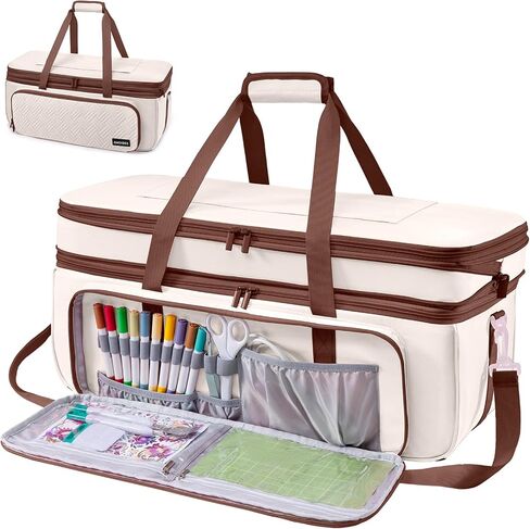 حقيبة حمل مزدوجة الطبقات من AMOIGEE متوافقة مع Cricut Maker 4، Explore 4، Maker 3، Explore Air، Silhouette Cameo - حقيبة تخزين متينة مع جيوب لملحقات Cricut والفينيل والأدوات واللوازم in Kuwait