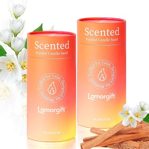 شمع رملي معطر بوزن 36oz، خشب الصندل والياسمين - أنبوبان شموع معطرة متلألئة مع 240 ساعة + وقت احتراق طويل، خرز شموع مسحوق قابل لإعادة الملء مع 30 فتلة لديكور المنزل/هدية العطلة/الاسترخاء in Kuwait