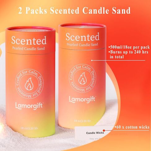 36oz Scented Candle Sand Wax, Sandalwood& Jasmine- 2 Tubes Scented Pearled Candles with 240 Hr+ Long Burning Time, Refillable Powder Candle Beads with 30 Wicks for Home Decor/ Holiday Gift/ Relaxation in Saudi Arabia