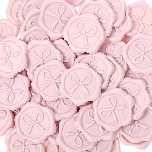 50 Pcs Bow Wax Seal Stickers Envelope Wax Stickers for Wedding 3D Adhesive Antique Gold Waxs Stamp Sticker Decals for Invitation Baby Shower Greeting Cards Gift Wrapping(Pink) in Saudi Arabia