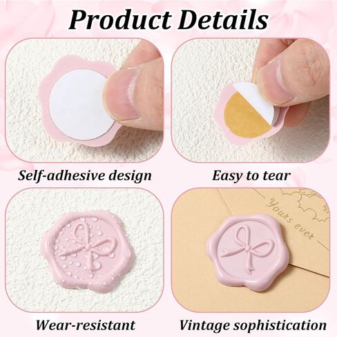 50 Pcs Bow Wax Seal Stickers Envelope Wax Stickers for Wedding 3D Adhesive Antique Gold Waxs Stamp Sticker Decals for Invitation Baby Shower Greeting Cards Gift Wrapping(Pink) in Saudi Arabia