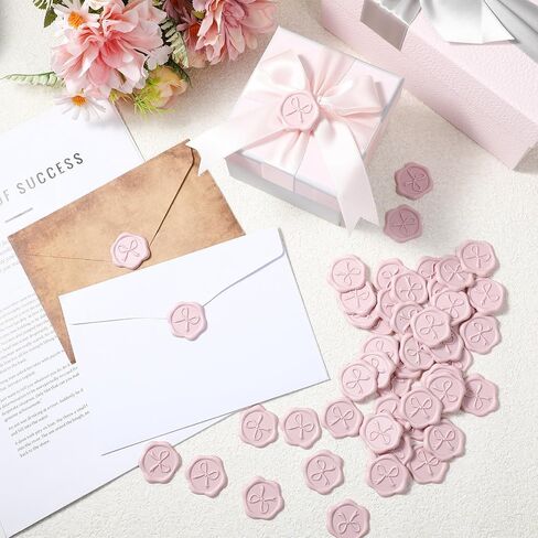 50 Pcs Bow Wax Seal Stickers Envelope Wax Stickers for Wedding 3D Adhesive Antique Gold Waxs Stamp Sticker Decals for Invitation Baby Shower Greeting Cards Gift Wrapping(Pink) in Saudi Arabia
