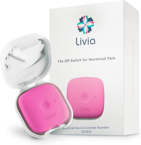 Livia Menstrual Pain Relief Device, Lavender - The Off Switch for Period Pain - Portable Unit with Stick-on Pads for Period Cramps - Rechargeable - Up to 12 Hours Battery Life - Complete Kit in Kuwait