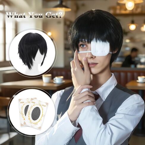 شعر مستعار White Anime Cosplay Halloween: شعر مستعار قصير أبيض للرجال + 2 قبعات شعر، ألياف مقاومة للحرارة، حفلات الهالوين وعيد الميلاد، تصفيفة شعر لأحداث الرسوم المتحركة للرجال والمراهقين in Kuwait