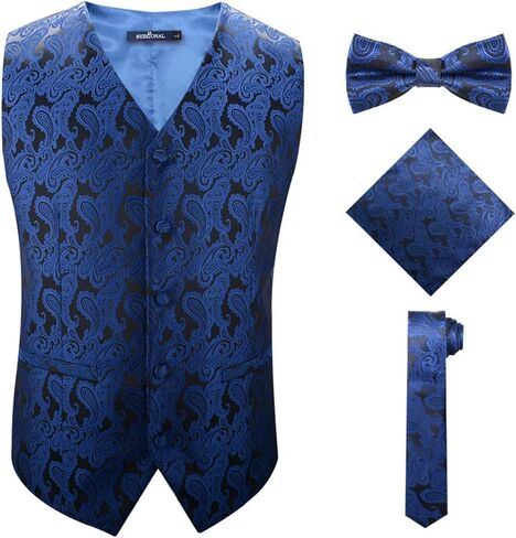 طقم سترة بدلة جاكار كلاسيكية للرجال مكون من 4 قطع وربطة عنق وربطة عنق لبدلة السهرة، فضي، L in Kuwait