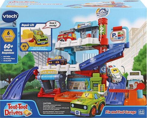 VTech Toot-Toot Drivers Fix & Fuel Garage، مسارات سيارات للأطفال مع أضواء وأصوات، لعبة موسيقية، مناسبة للأولاد والبنات 12 شهرًا، 2، 3، 4 سنوات فما فوق، النسخة الإنجليزية in Saudi Arabia