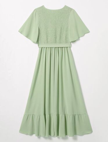 فستان AWIBMK Boho Mommy and Me للعطلات الصيفية كاجوال بأكمام مكشكشة ورقبة على شكل حرف v متوسطة الطول على شكل حرف a فساتين عالية ومنخفضة مع حزام in Saudi Arabia