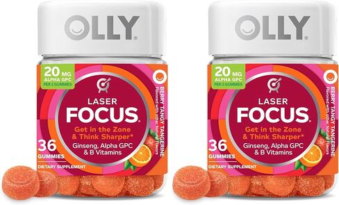 OLLY Laser Focus Gummy, Ginseng, Alpha GPC, B Vitamins, Berry Tangerine Flavor - 36 Count in Kuwait