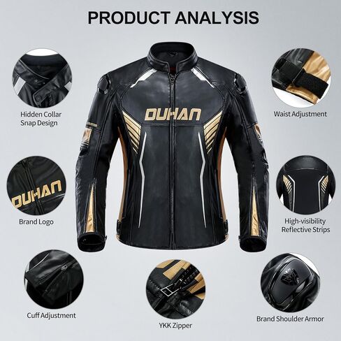سترة جلدية للدراجات النارية للرجال من DUHAN، سترة ركوب مضادة للماء 3 في 1 مقاومة للرياح مع درع CE المستوى 2 in Kuwait
