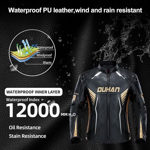 سترة جلدية للدراجات النارية للرجال من DUHAN، سترة ركوب مضادة للماء 3 في 1 مقاومة للرياح مع درع CE المستوى 2 in Kuwait