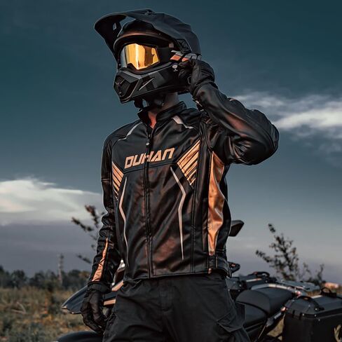 سترة جلدية للدراجات النارية للرجال من DUHAN، سترة ركوب مضادة للماء 3 في 1 مقاومة للرياح مع درع CE المستوى 2 in Kuwait