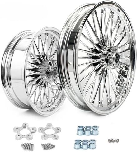 حافة عجلة أمامية 21 3.5 خلفية 16/18 3.5/5.5 حافة عجلة للتجول في باجر إلكترا جلايد FLHT Road King FLHR Street Glide FLHX 84-08(16 3.5 كروم) in Kuwait