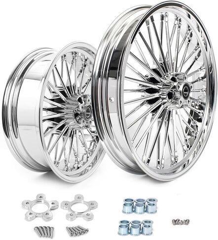 حافة عجلة أمامية 21 3.5 خلفية 16/18 3.5/5.5 حافة عجلة للتجول في باجر إلكترا جلايد FLHT Road King FLHR Street Glide FLHX 84-08(16 3.5 كروم) in Kuwait