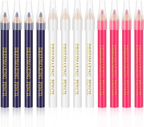 أقلام قماش قابلة للذوبان في الماء للخياطة، 12 قطعة من أقلام قماش الخياطة مع أغطية طرفية، أقلام تحديد الأقمشة أداة عملية لوضع العلامات والتتبع لخياطة اللحف والتطريز والحرف اليدوية in Kuwait