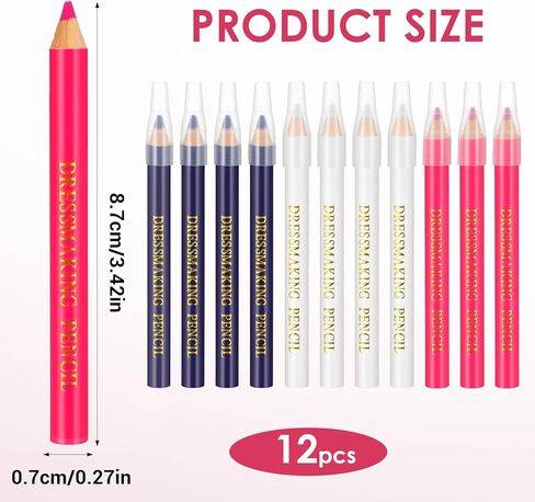 أقلام قماش قابلة للذوبان في الماء للخياطة، 12 قطعة من أقلام قماش الخياطة مع أغطية طرفية، أقلام تحديد الأقمشة أداة عملية لوضع العلامات والتتبع لخياطة اللحف والتطريز والحرف اليدوية in Kuwait