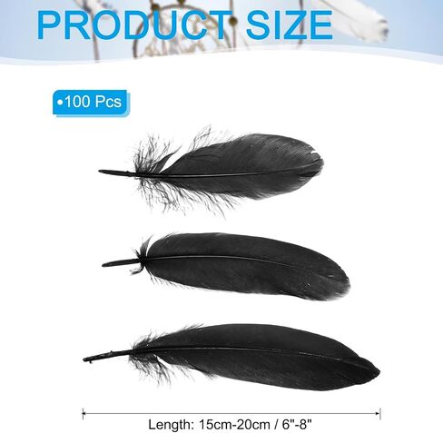 PATIKIL 6-8 Inch(15-20 Cm) Feathers, 100 Pack Long Artificial Goose Feather Dream Catcher DIY Natural Goose Women Hats Trimming for Wedding Party Crafts, Black in Saudi Arabia