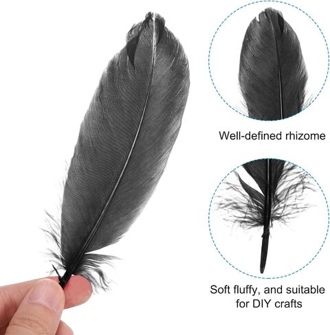 PATIKIL 6-8 Inch(15-20 Cm) Feathers, 100 Pack Long Artificial Goose Feather Dream Catcher DIY Natural Goose Women Hats Trimming for Wedding Party Crafts, Black in Saudi Arabia