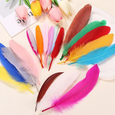 PATIKIL 6-8 Inch(15-20 Cm) Feathers, 100 Pack Long Artificial Goose Feather Dream Catcher DIY Natural Goose Women Hats Trimming for Wedding Party Crafts, Black in Saudi Arabia