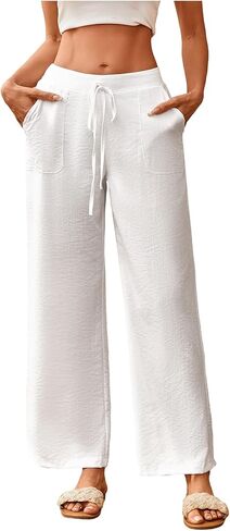 SOLY HUX Women's Tie Front Elastic Waist Pants Wide Leg Low Rise Casual Trousers with Pockets in Kuwait