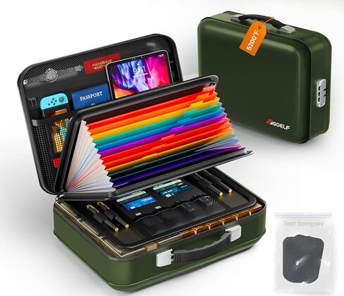 صندوق مستندات مقاوم للحريق مع قفل، حافظة صلبة مقاومة للماء بدرجة حرارة 5200 درجة فهرنهايت، صندوق آمن لتنظيم الملفات للمستندات المهمة والشهادات والكمبيوتر المحمول وجوازات السفر (أسود) in Kuwait