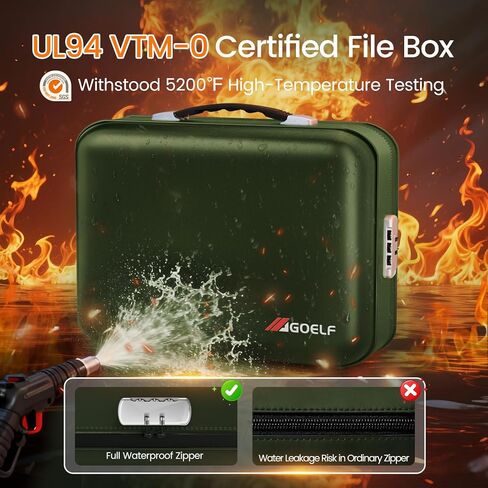 صندوق مستندات مقاوم للحريق مع قفل، حافظة صلبة مقاومة للماء بدرجة حرارة 5200 درجة فهرنهايت، صندوق آمن لتنظيم الملفات للمستندات المهمة والشهادات والكمبيوتر المحمول وجوازات السفر (أسود) in Kuwait