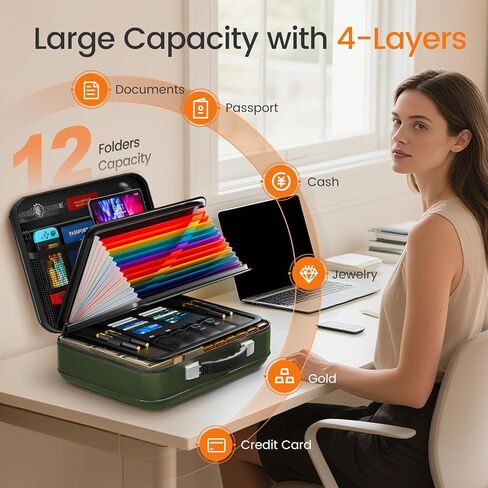 صندوق مستندات مقاوم للحريق مع قفل، حافظة صلبة مقاومة للماء بدرجة حرارة 5200 درجة فهرنهايت، صندوق آمن لتنظيم الملفات للمستندات المهمة والشهادات والكمبيوتر المحمول وجوازات السفر (أسود) in Kuwait