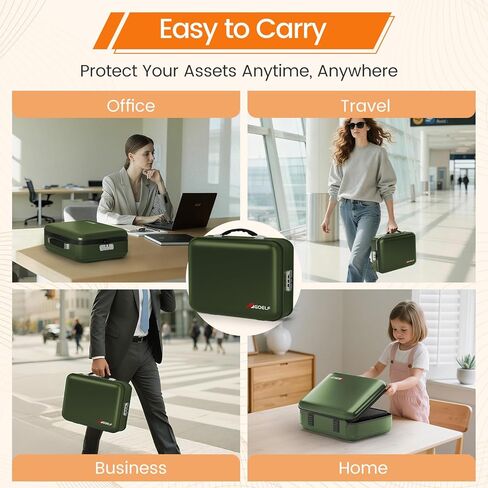 صندوق مستندات مقاوم للحريق مع قفل، حافظة صلبة مقاومة للماء بدرجة حرارة 5200 درجة فهرنهايت، صندوق آمن لتنظيم الملفات للمستندات المهمة والشهادات والكمبيوتر المحمول وجوازات السفر (أسود) in Kuwait