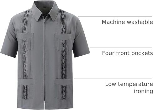 قمصان رجالية بأكمام قصيرة من Guayabera للرجال بسحاب كوبي كاجوال من القطن للشاطئ مع جيوب in Saudi Arabia