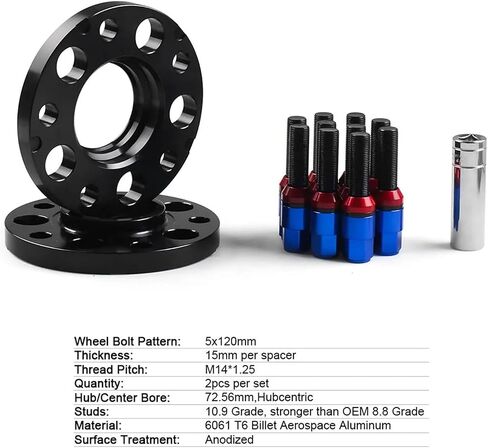 Widening dedicated 15mm 5x120mm 72.56mm Hubcentric Wheel Spacers M14x1.25 Tapered Bolts Fit For BMW F Series F10 F12 F13 F01 F02 F30 Control upgrade(Black bolts) in Saudi Arabia