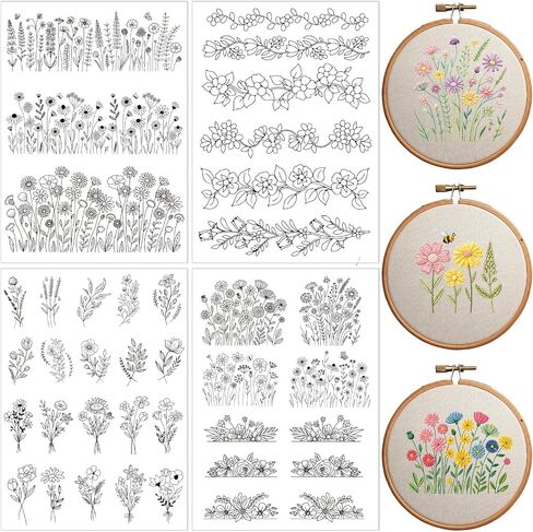 Water Soluble Embroidery Patterns Stabilizers, 3 Sheets Book Lover Stick and Stitch Papers Wash Away, Cat Flower Transfers Papers DIY Crafts Gifts for Hand Sewing Lover Beginners in Saudi Arabia