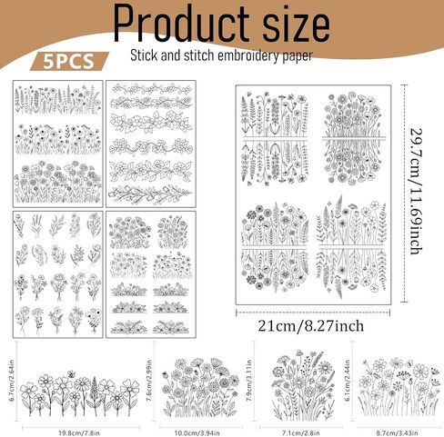 Water Soluble Embroidery Patterns Stabilizers, 3 Sheets Book Lover Stick and Stitch Papers Wash Away, Cat Flower Transfers Papers DIY Crafts Gifts for Hand Sewing Lover Beginners in Saudi Arabia