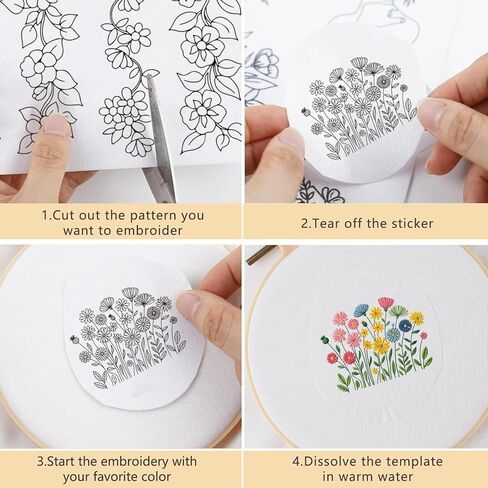 Water Soluble Embroidery Patterns Stabilizers, 3 Sheets Book Lover Stick and Stitch Papers Wash Away, Cat Flower Transfers Papers DIY Crafts Gifts for Hand Sewing Lover Beginners in Saudi Arabia