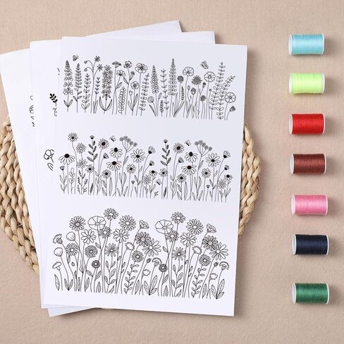 Water Soluble Embroidery Patterns Stabilizers, 3 Sheets Book Lover Stick and Stitch Papers Wash Away, Cat Flower Transfers Papers DIY Crafts Gifts for Hand Sewing Lover Beginners in Saudi Arabia
