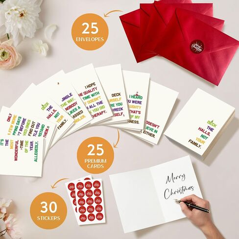 25 Pack 350GSM | 8 Different Minimalist Designs | 4x5.6 Inch Christmas Cards with Envelopes, Funny Christmas Cards for Husband & Dad & Sister & Brother & Mom & Son & Daughter in Saudi Arabia