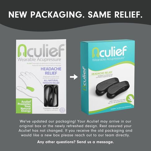 Aculief - الصداع الطبيعي والصداع النصفي وتخفيف التوتر الحائز على جوائز - يمكن ارتداؤه - يدعم الاسترخاء بالضغط الإبري، وتخفيف التوتر، وتخفيف التوتر وتخفيف الصداع - عبوة من قطعتين - (أزرق مخضر صغير) in Saudi Arabia