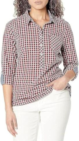 Tommy Hilfiger Women's Blouse Casual Check Roll Tab Long Sleeve in Saudi Arabia
