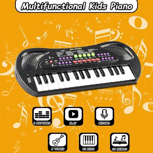 32 Keys Kids Piano Keyboard Toys, Multifunction Keyboard for Kids - Children Early Learning Educational Music Piano Toys for 3-8 Year Old Boys and Girls (Black) in Saudi Arabia