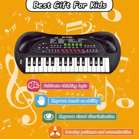 32 Keys Kids Piano Keyboard Toys, Multifunction Keyboard for Kids - Children Early Learning Educational Music Piano Toys for 3-8 Year Old Boys and Girls (Black) in Saudi Arabia
