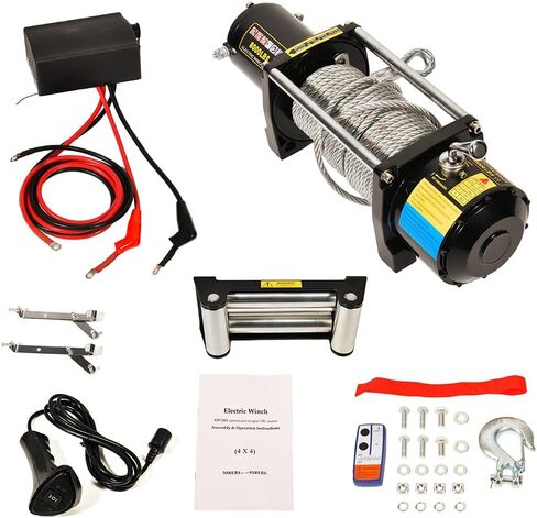 SCITOO 12V 8000lb Electric Towing Winch for ATV/UTV Synthetic Rope IP67 Waterproof Winchs Kits Off Road with wireless/wired Controller, Hawse Fairlead, Mounting Plate in Saudi Arabia