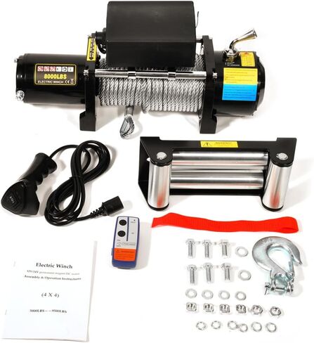 SCITOO 12V 8000lb Electric Towing Winch for ATV/UTV Synthetic Rope IP67 Waterproof Winchs Kits Off Road with wireless/wired Controller, Hawse Fairlead, Mounting Plate in Saudi Arabia