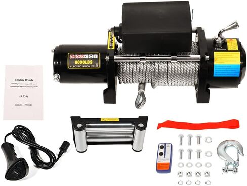 SCITOO 12V 8000lb Electric Towing Winch for ATV/UTV Synthetic Rope IP67 Waterproof Winchs Kits Off Road with wireless/wired Controller, Hawse Fairlead, Mounting Plate in Saudi Arabia